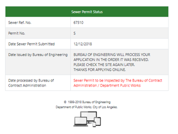 Sewer Permit Status Screen Sewer Permit Status Screen