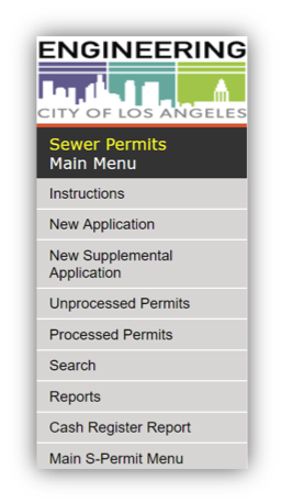Sewer Permits Main Menu