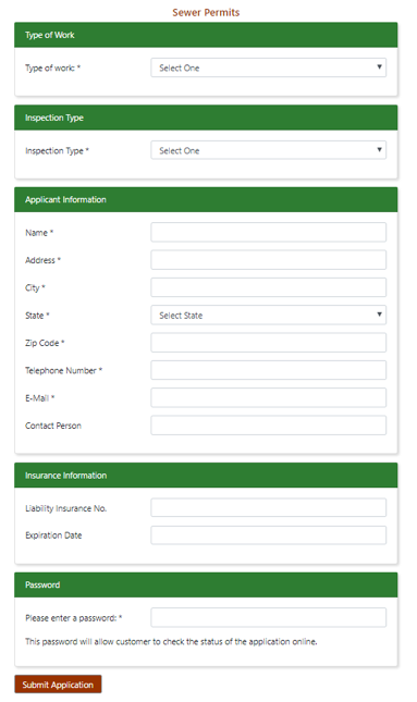 On-Line Application Sewer Permits Fields