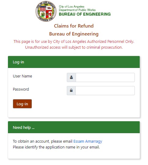 Screen shot of online BOE Claims for Refund Application 