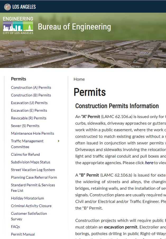 City of LA BOE Permit Website Screenshot City of LA BOE Permit Website Screenshot