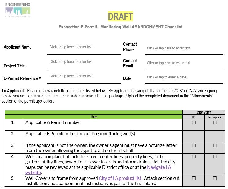 Monitoring Well Abandonment Checklist