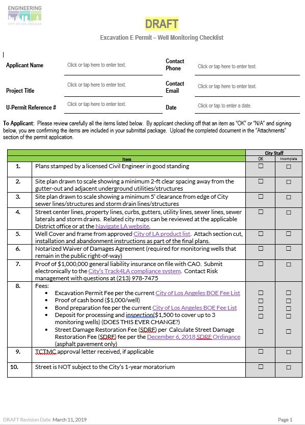 New Monitoring Well Checklist