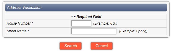 Screen shot of online address verification window