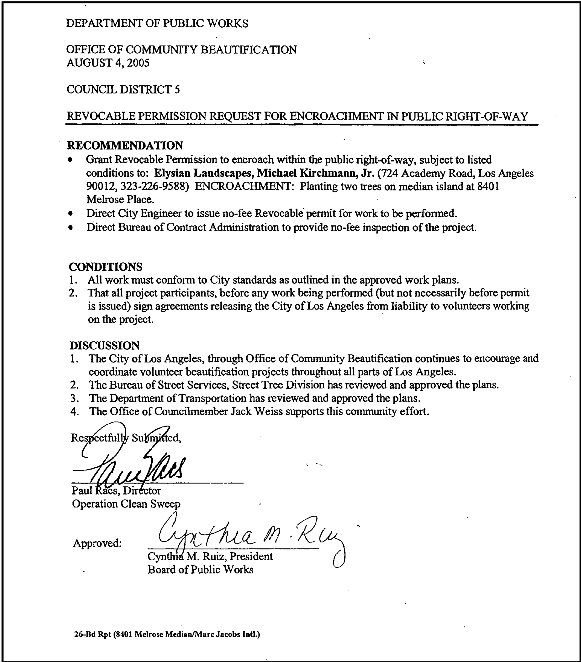 Revocable permission request for encroachment in public right-of-way