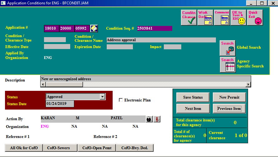 PCIS Screen Shot of Clearance Agency Specific Search