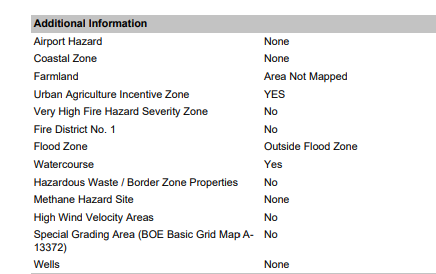 Parcel Profile Report Area Screen Shot