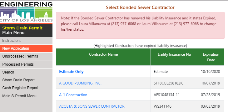 Storm Drain Application Starting an Estimate Screen Shot