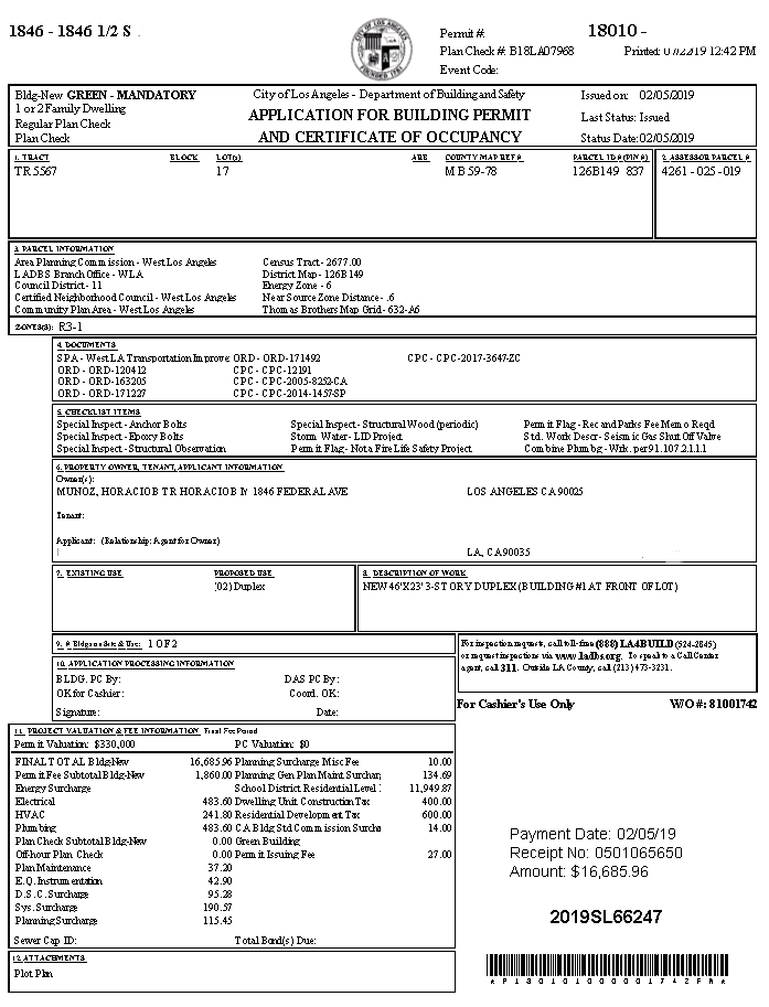 Sample Building Permit Application Screen Shot