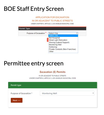 BOE Staff Entry Screen & Permittee Entry Screen