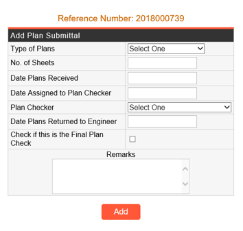 Add Plan Submittal Screen
