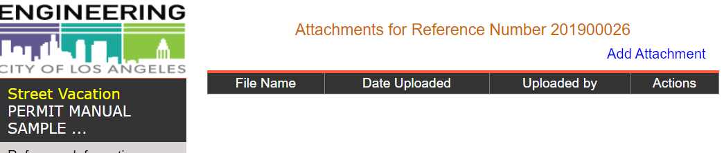Street Vacation Tracking System Attachments Screenshot