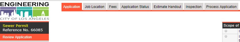 Screen shot of top of online application webpage where several tabs are shown to be completed