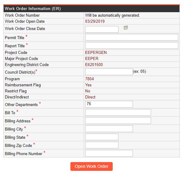 Work Order Screen Shot