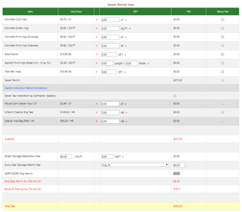 Sewer Permit Fees Field