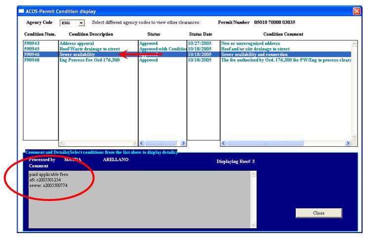 Automated Certificate of Occupancy Screen Shot of Permit Condition Comments