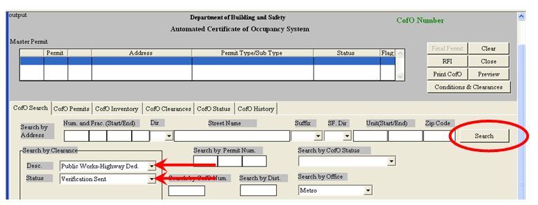 Automated Certificate of Occupancy Screen Shot of Search Feature