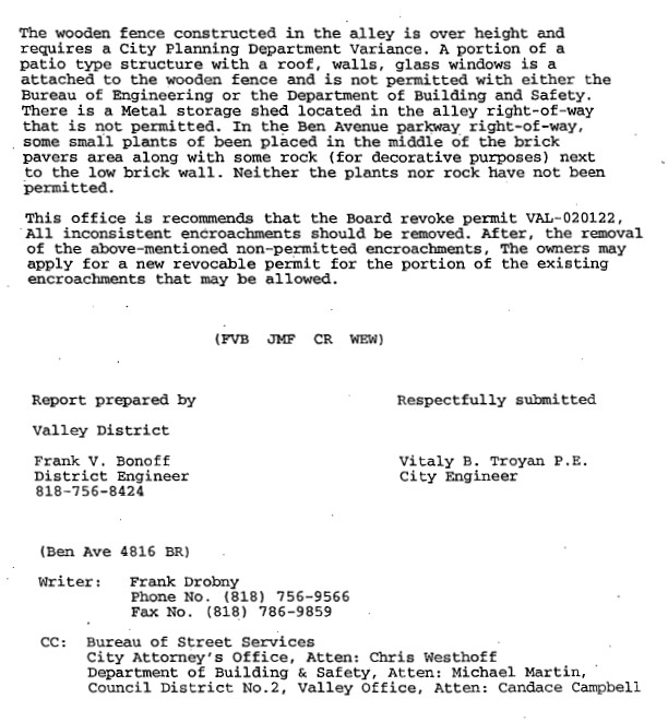 Screen shot of Bureau of Engineering Report 1 Section 1 (page 2)