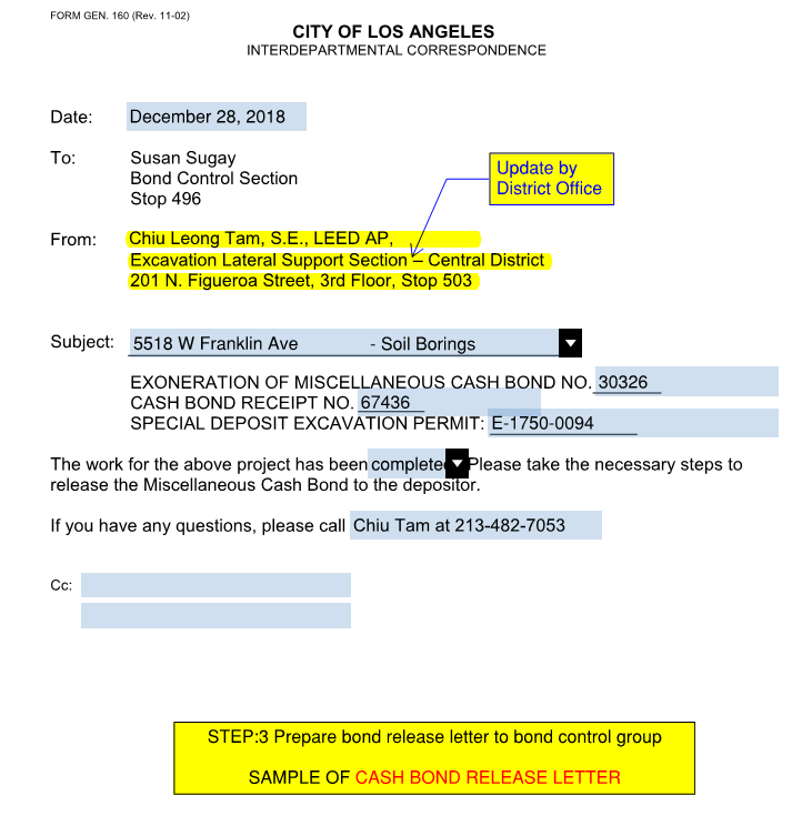 Sample of Cash Bond Release Letter