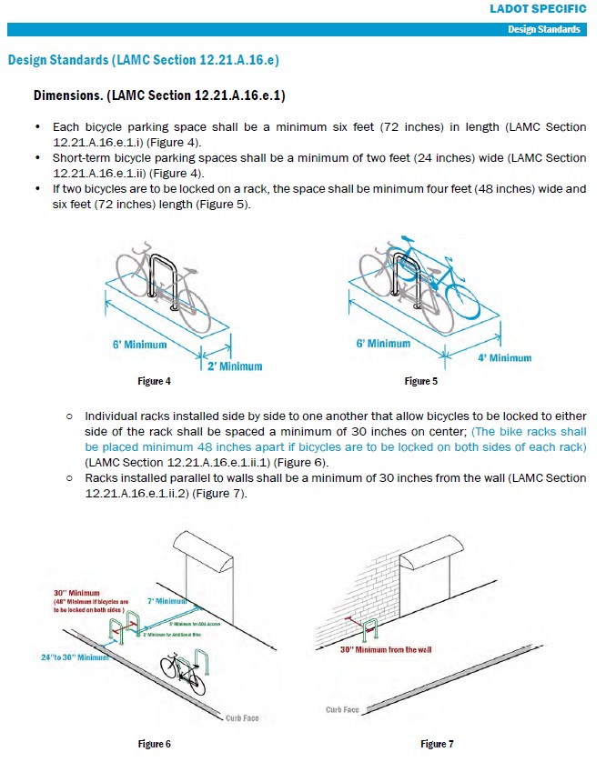 Screen shot of design standards and dimensions for bicycle racks from the Bike Parking Ordinance Guide
