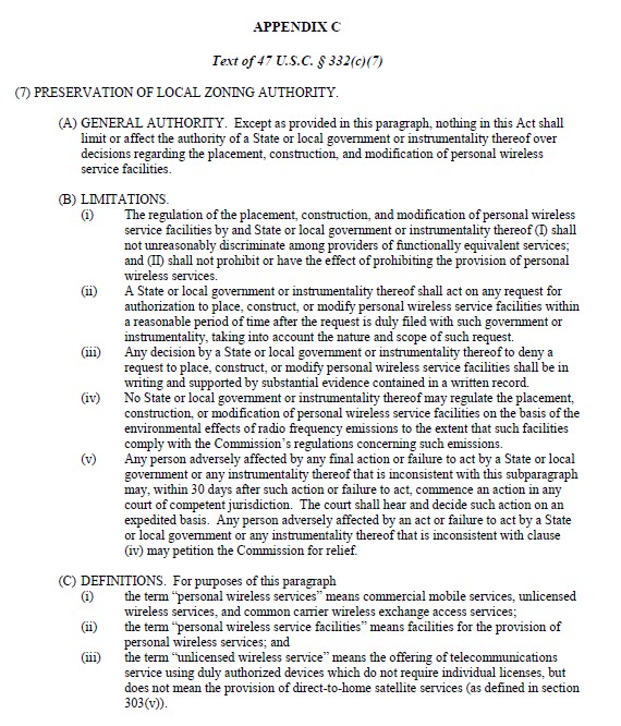 Screen shot of appendix C of the FCC Local Government Officials Guide to Transmitting Antenna RF Emissions Safety