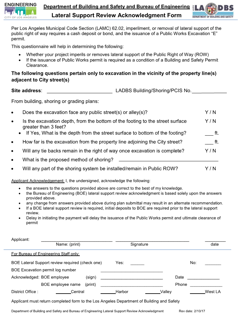 Lateral Support Acknowledgment Form