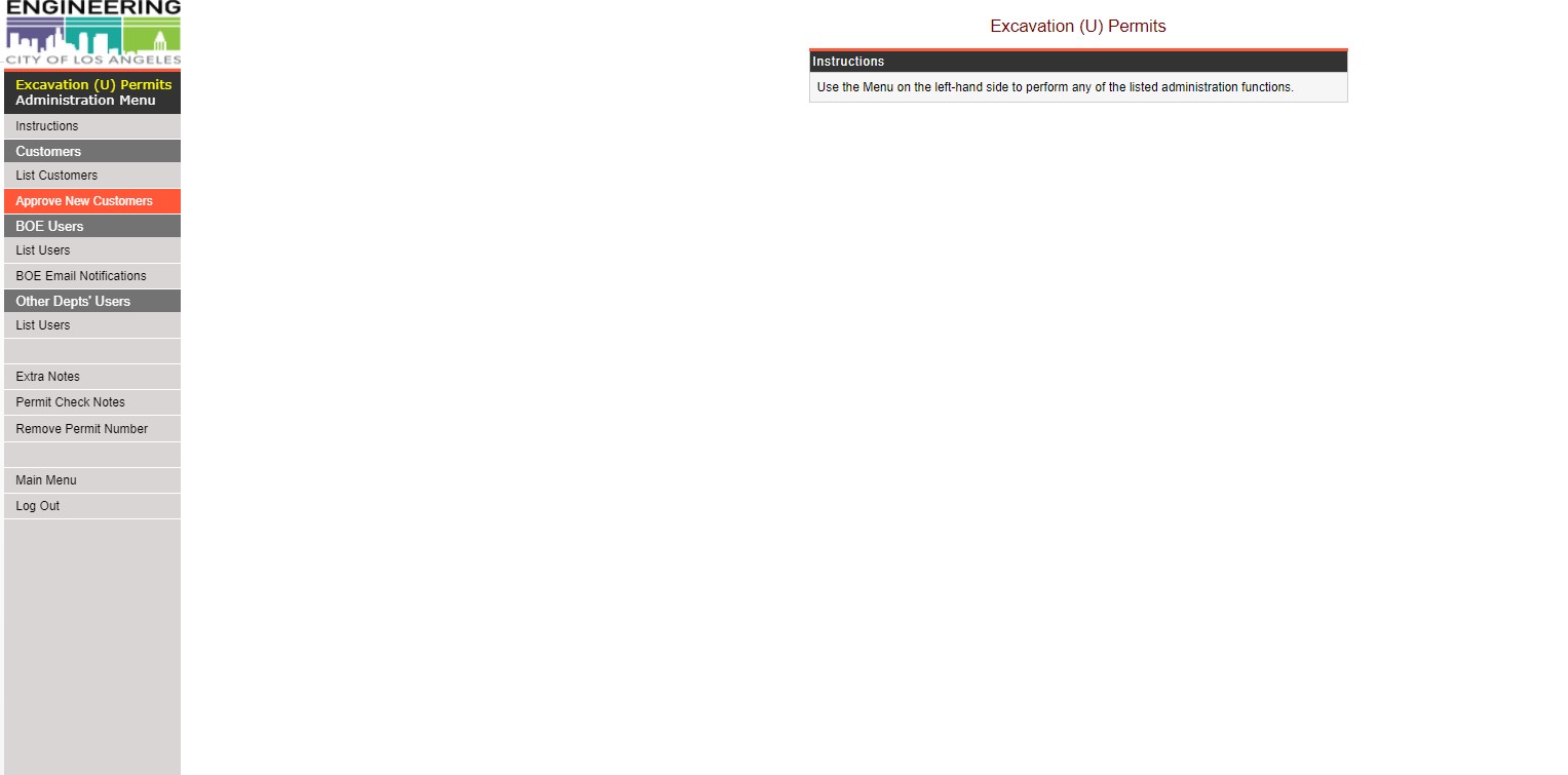 screen shot of online left drop menu with new customer tab highlighted