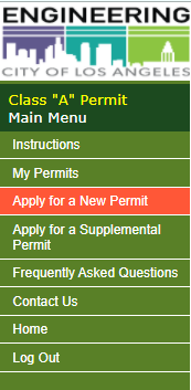Screen shot of on-line A Permit menu Screen shot of on-line A Permit menu