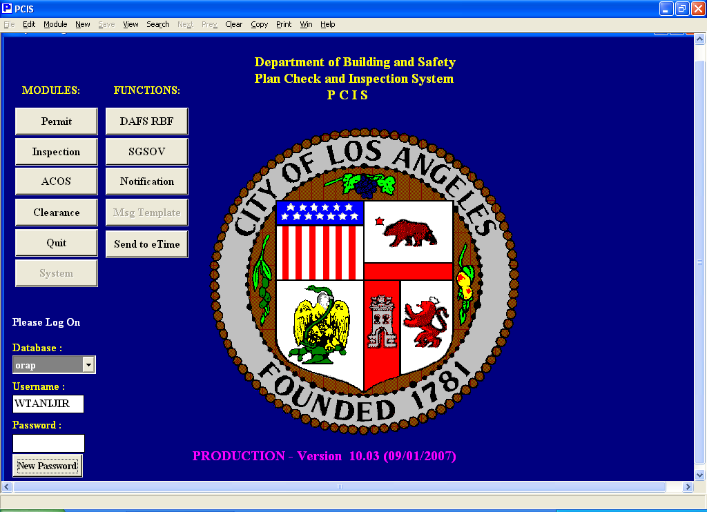 PCIS Main Screen Caputre