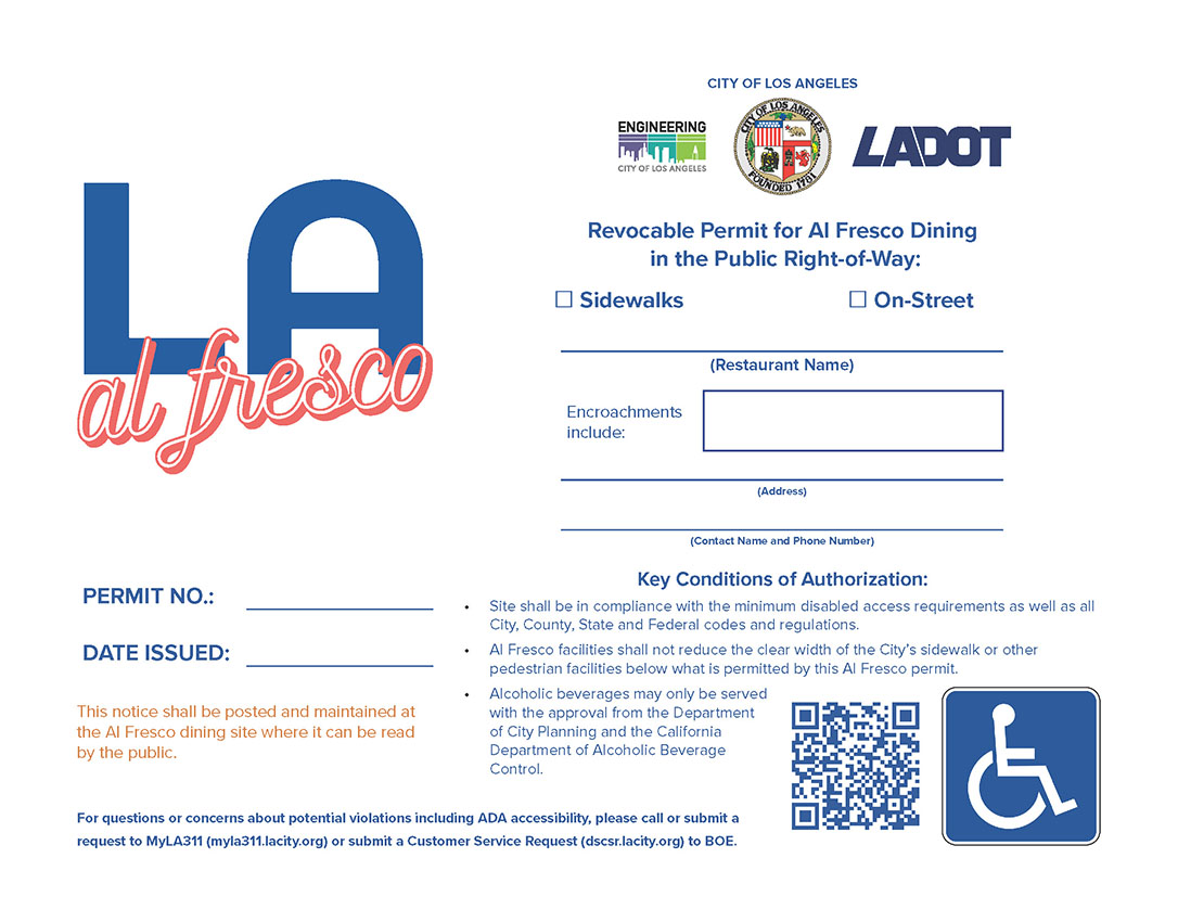 Sample Al Fresco Dining Placard