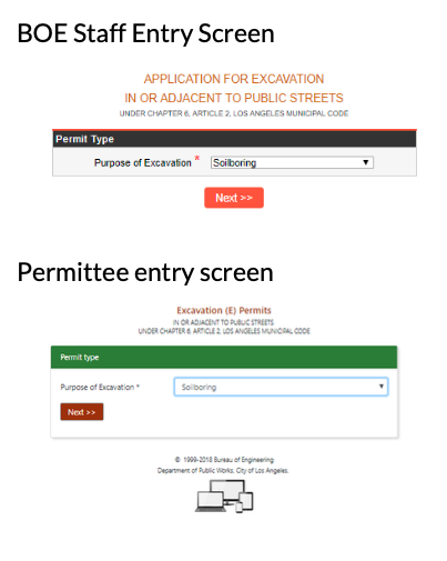 BOE Staff Entry Screen & Permittee Entry Screen