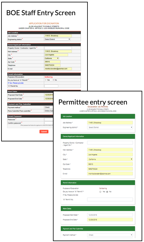 BOE Staff Entry Screen & Permittee Entry Screen