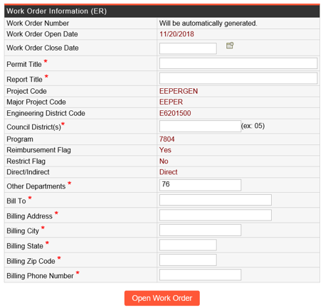 Work Order Information Screen