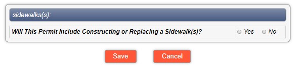 Screen shot of a online sidewalk information application question Screen shot of a online sidewalk information application question
