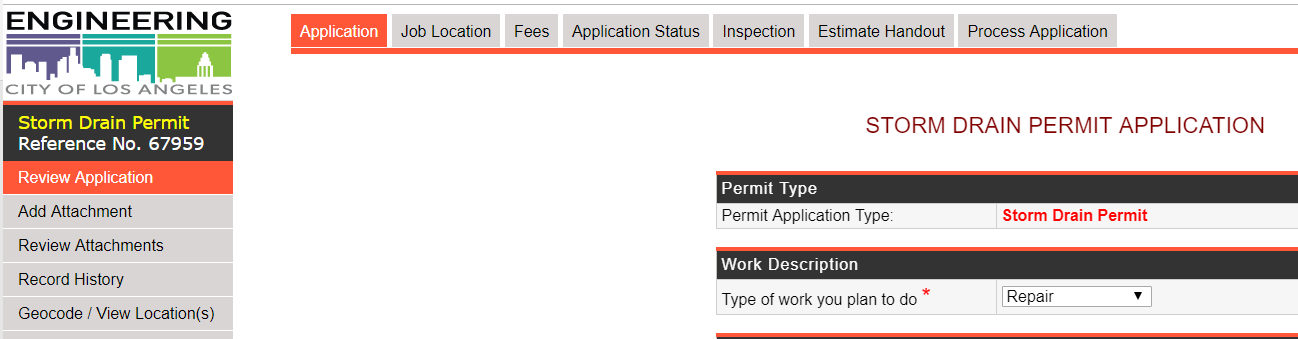 Storm Drain Application Tab Under Review Application